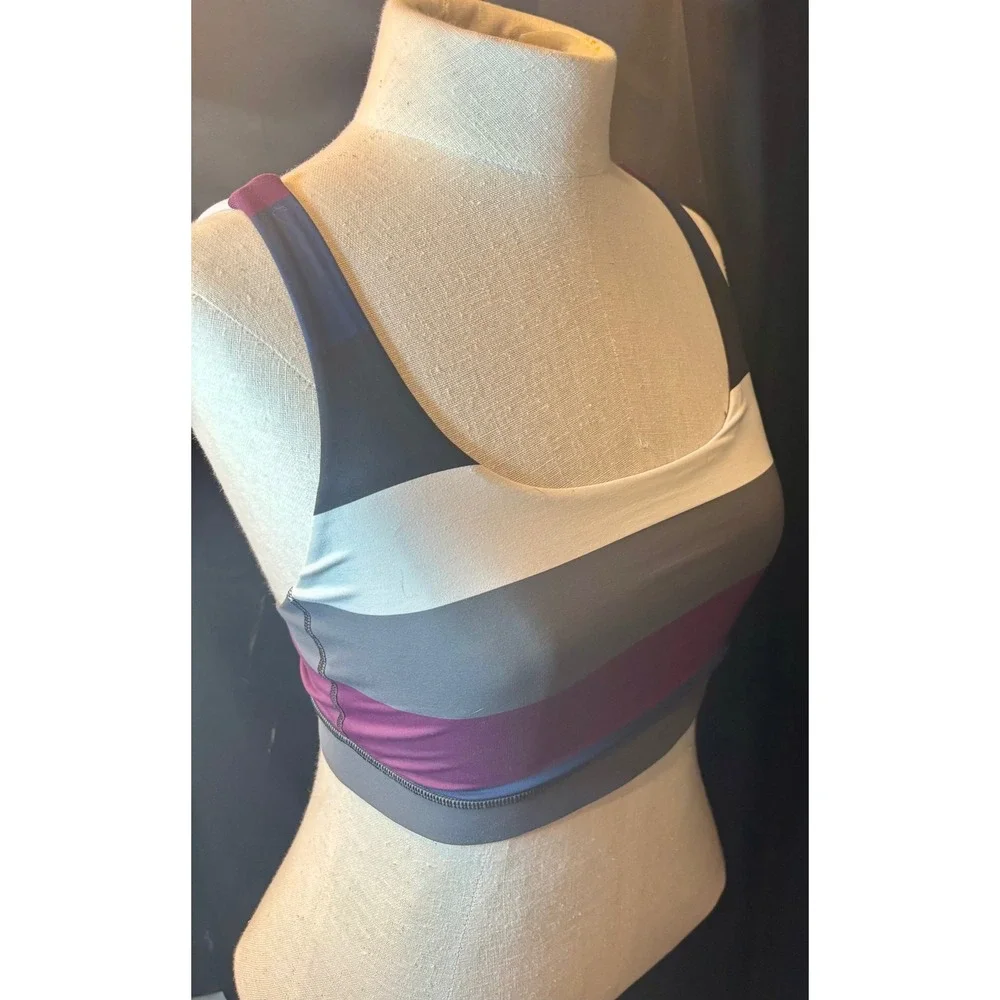 Lululemon Free To Be Wild Sports Bra Striped Purple Grey Strappy Yoga Bra